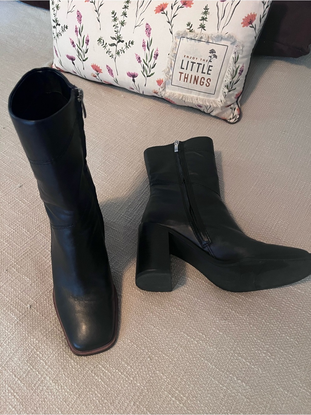 Franco Sarto Black Mid-Calf Block Heel Zipper Boots